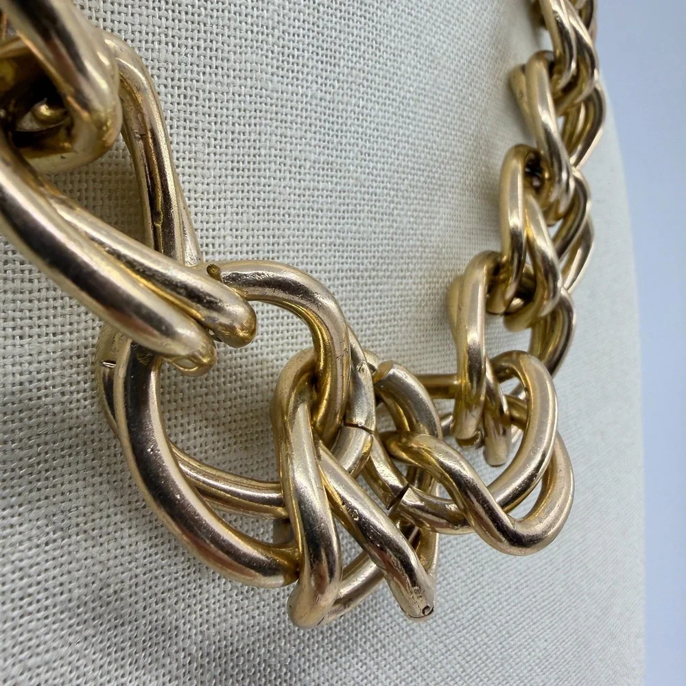 Gold Tone Chunky Double Link Chain Necklace Y2K Statement Jewelry Gift Fashion